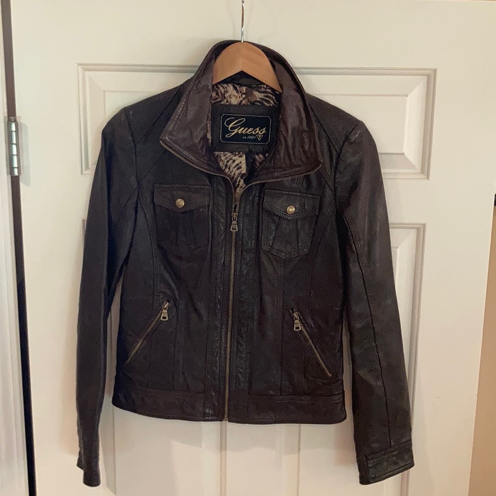Brown Leather Jacket by Guess